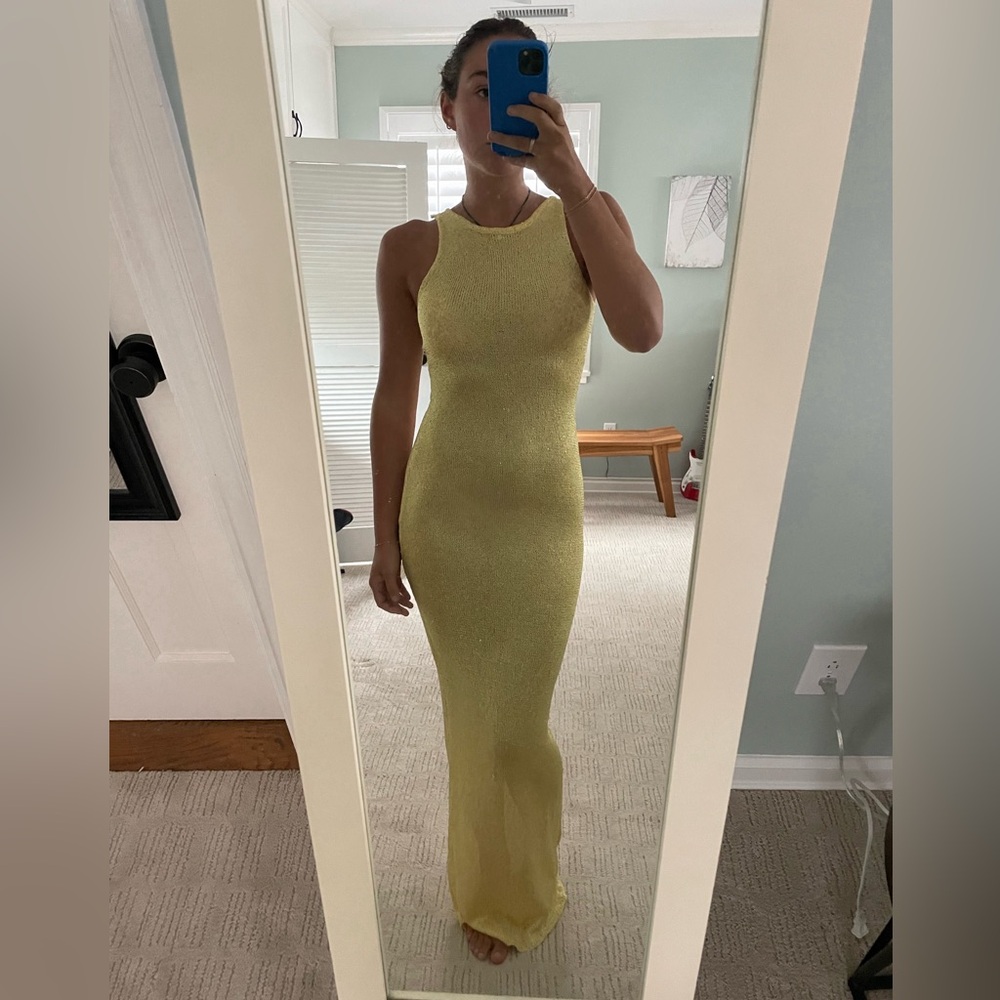 Yellow Sequin & Knitted Maxi Dress